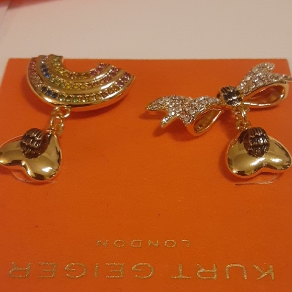 Kurt Geiger Bow and Rainbow Gold Accent Heart Earrings - Picture 12 of 17